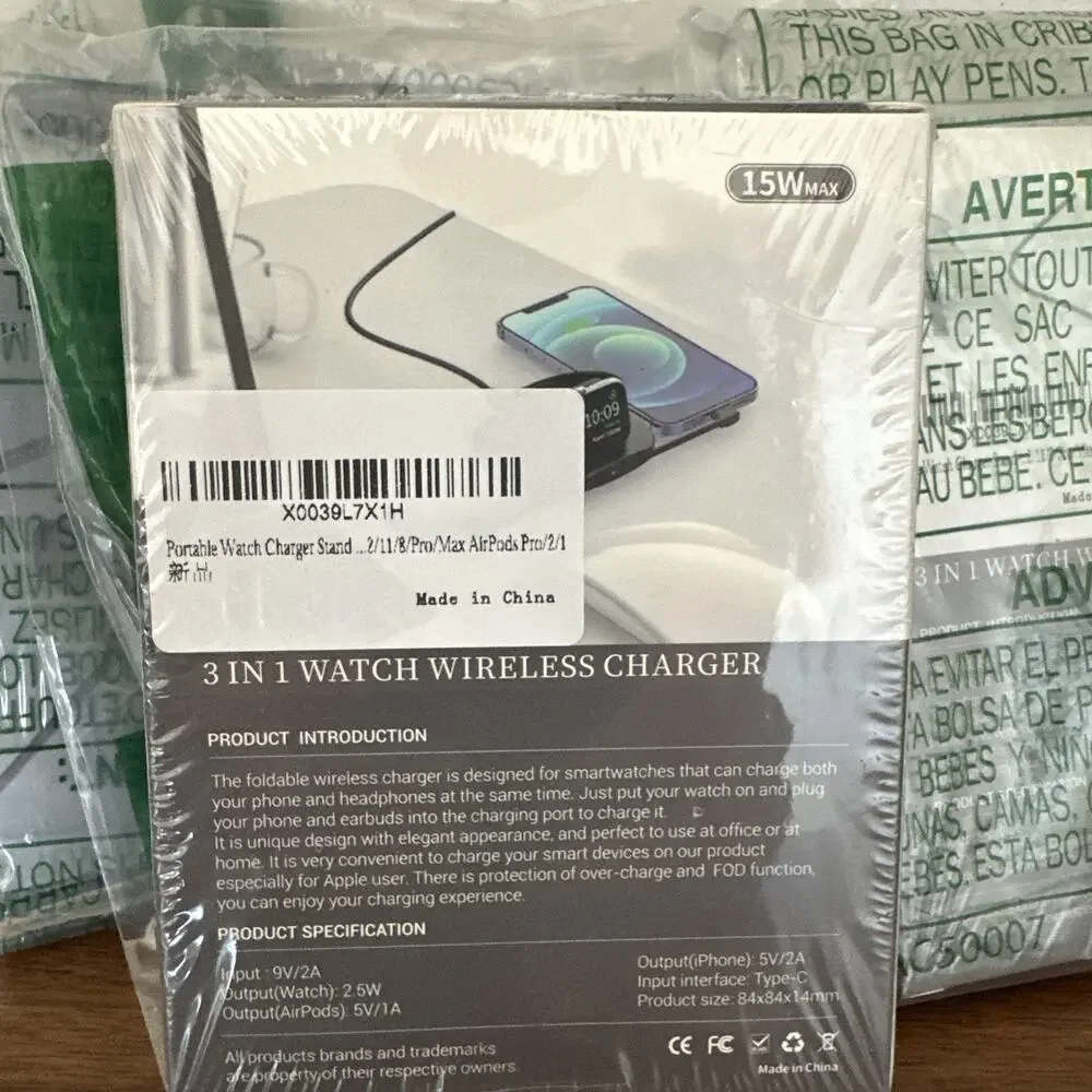 Lot of 5, 3-in-1 Apple Watch/Headphones Wireless Chargers (New)
